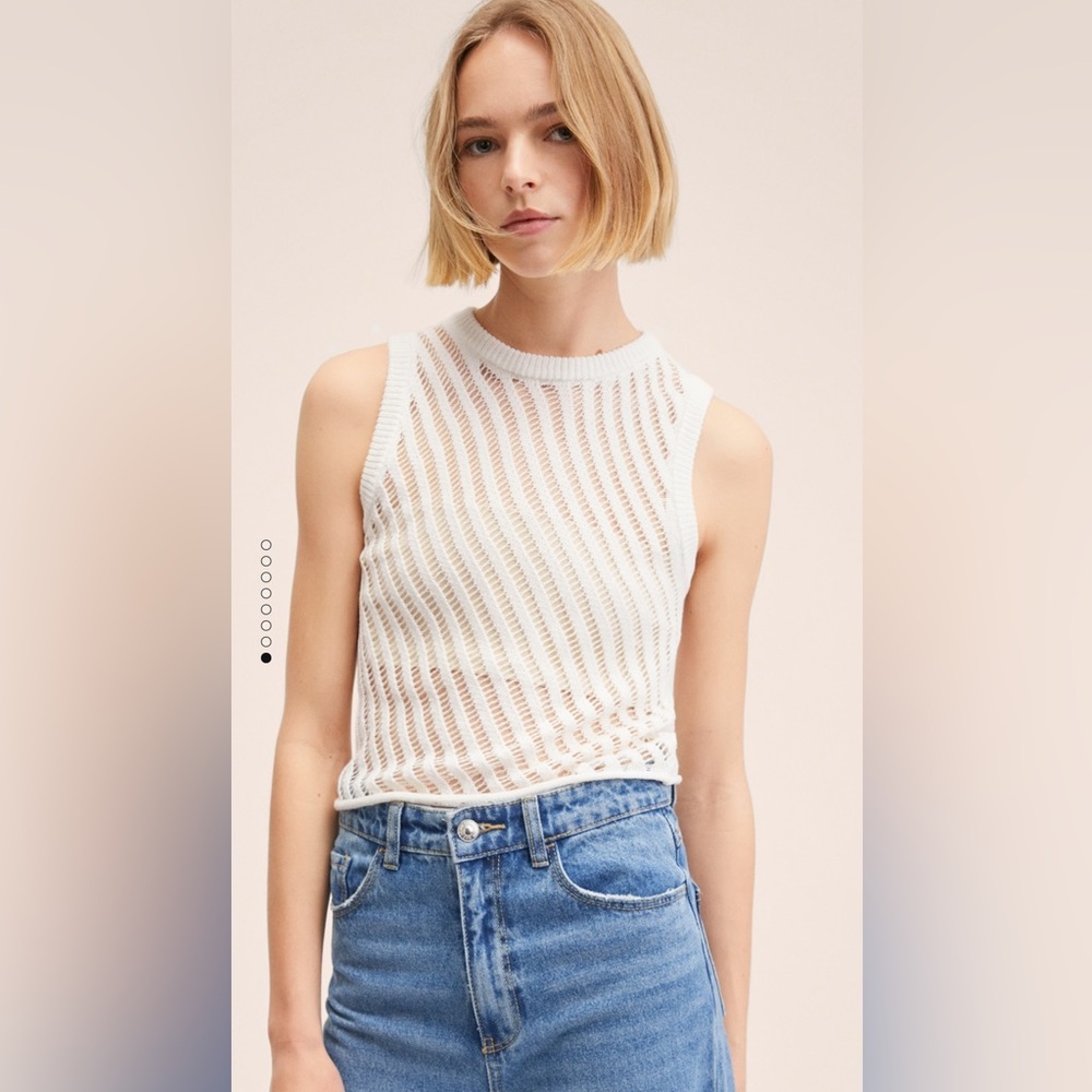 Mango White Ribbed Muscle Tee